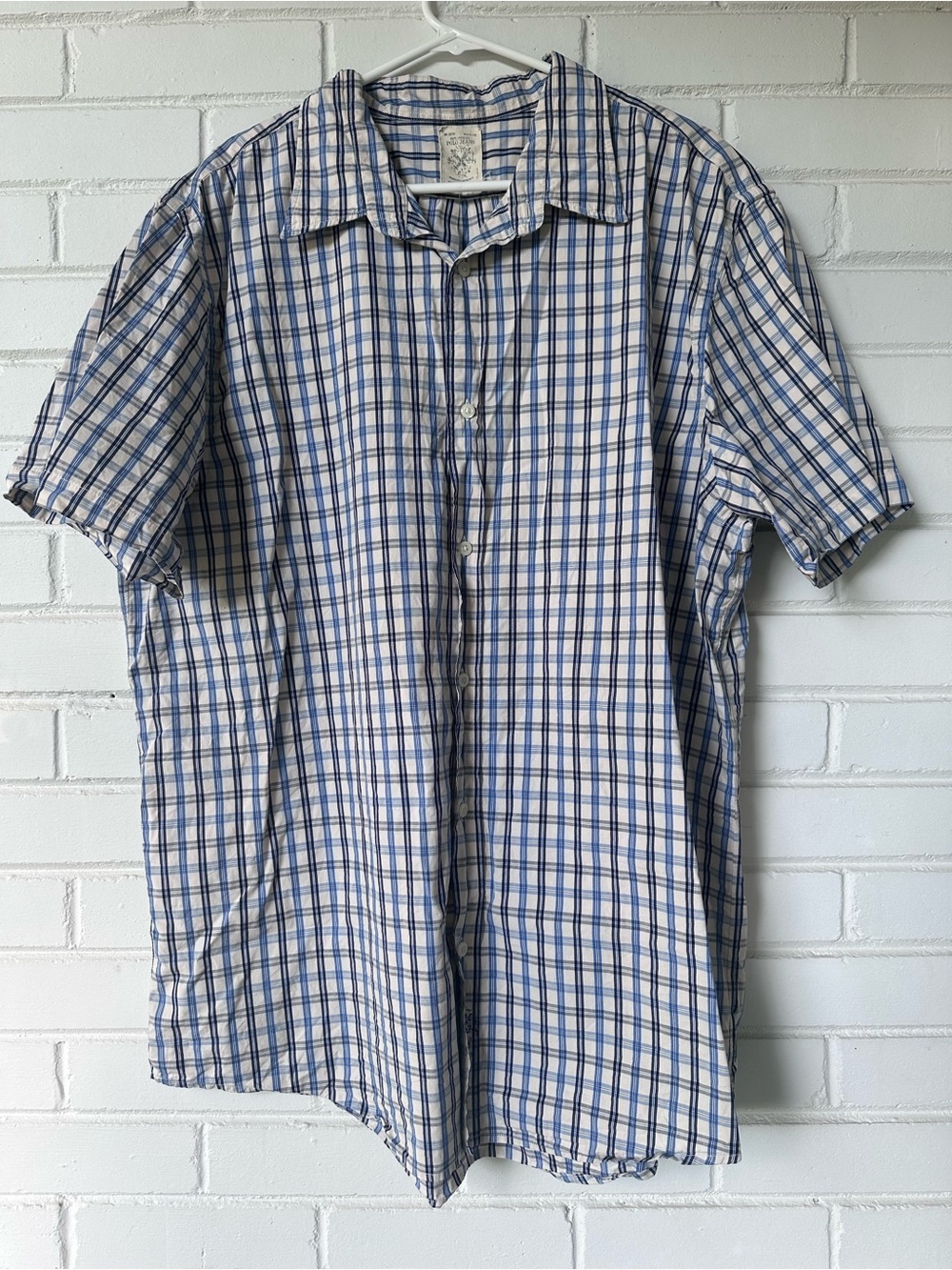 Y2K Polo Jeans Blue and White Plaid Short-Sleeve Button-Down Shirt